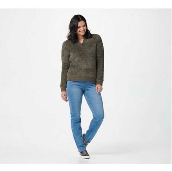 Barefoot Dreams CozyChic Shearling Half Zip Green Size Large - Picture 1 of 5